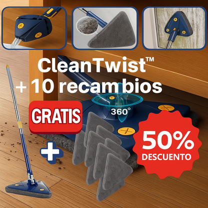 CleanTwist™ Fregona autoescurrible, limpieza sin esfuerzo + 10 recambios GRATIS